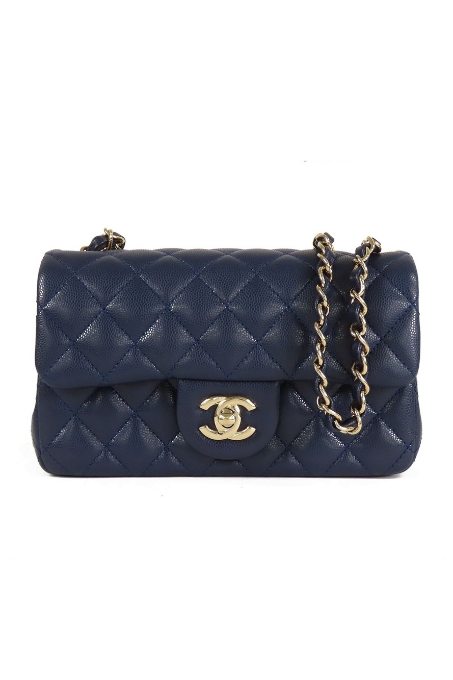 Chanel Mini Quilted Navy Gold Caviar Leather Chain Shoulder Bag 20